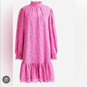 J. Crew Ruffle Neck Lace Dress in Soft Azalea Pink size Small NWT